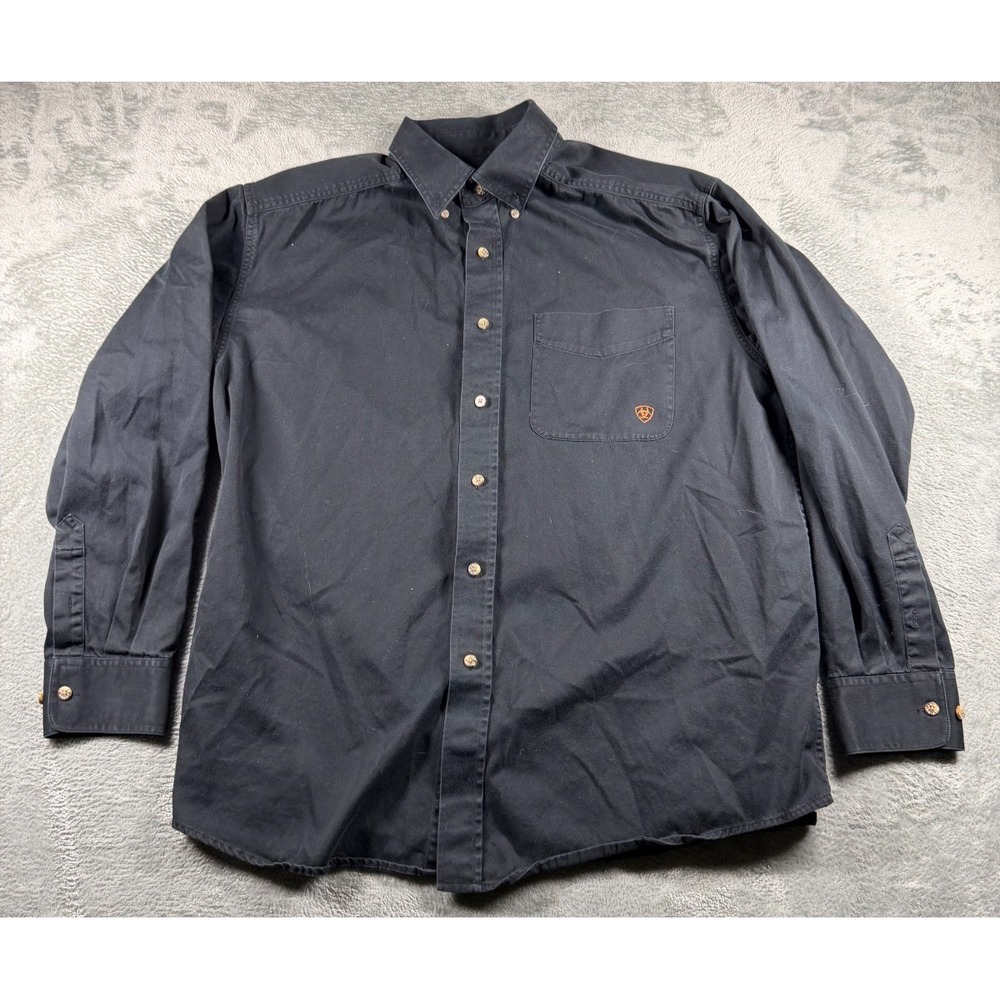 Ariat Western Shirt Mens XL Black Snap Front Long Sleeve Cowboy Ranch Workwear